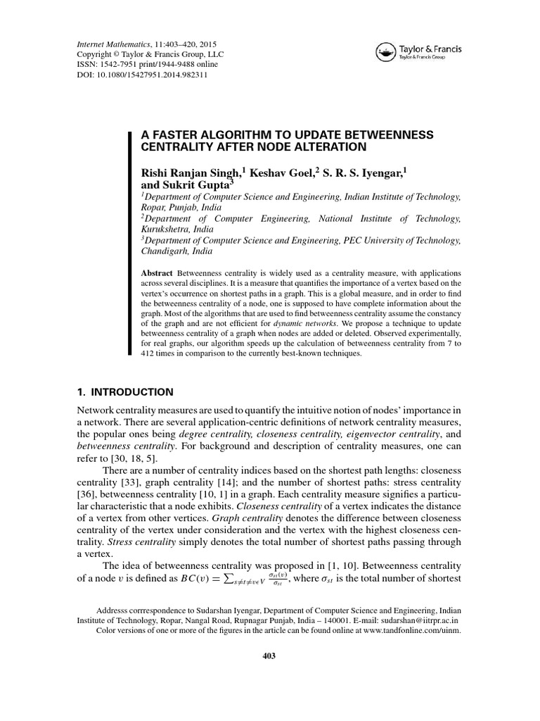 Fast Betweenness Centrality Update Algorithm | PDF | Vertex (Graph ...