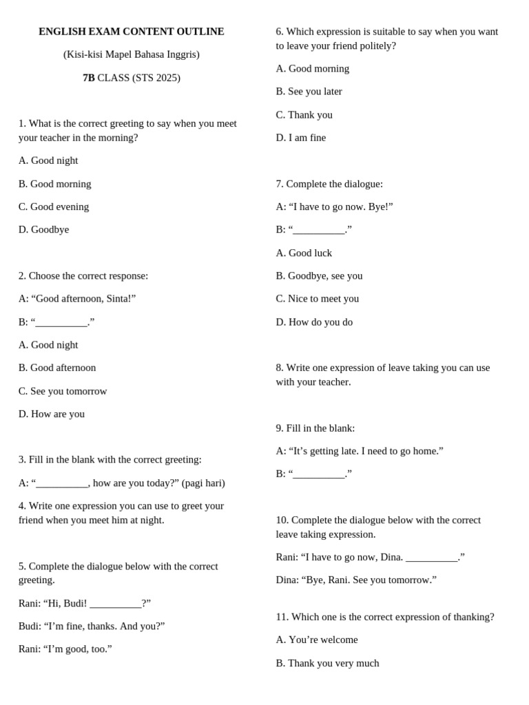 English Exam Outline for 7B Class | PDF | Linguistics | Syntax