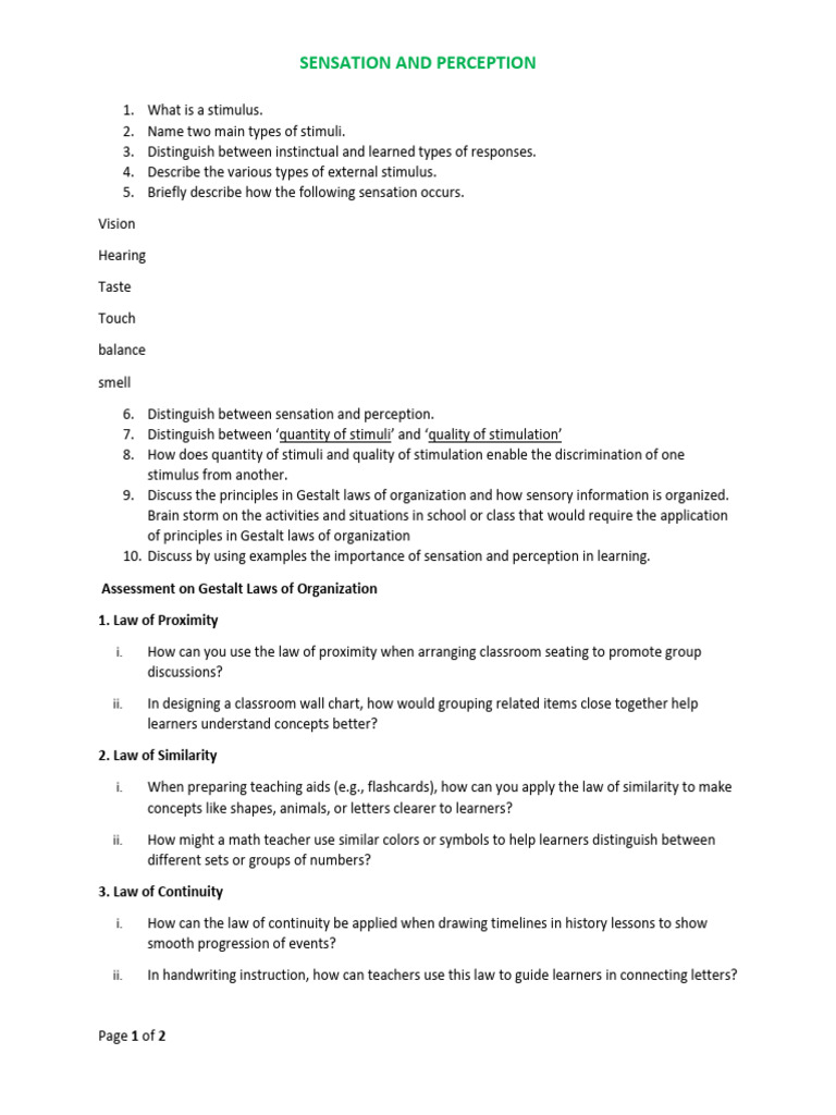 Sensation and Perception 1 | PDF | Perception | Senses