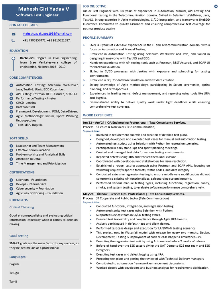 Mahesh - QA Software Test Engineer | PDF | Software Testing | Selenium ...