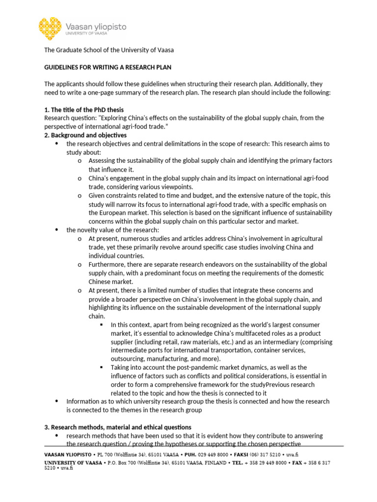 Guidelines For Writing A Research Plan | PDF | Supply Chain ...