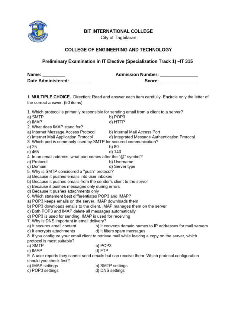 Email Protocols and Configuration Quiz | PDF | File Transfer Protocol ...