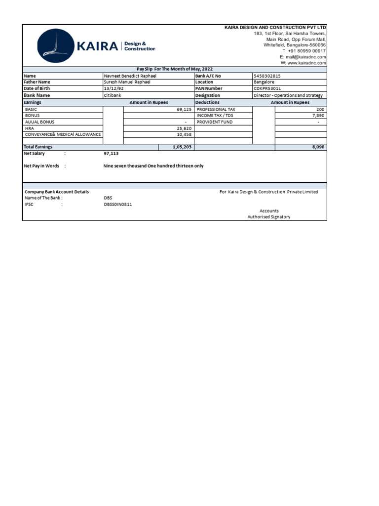 KDNC Payslip May 22 | PDF | Income | Taxes