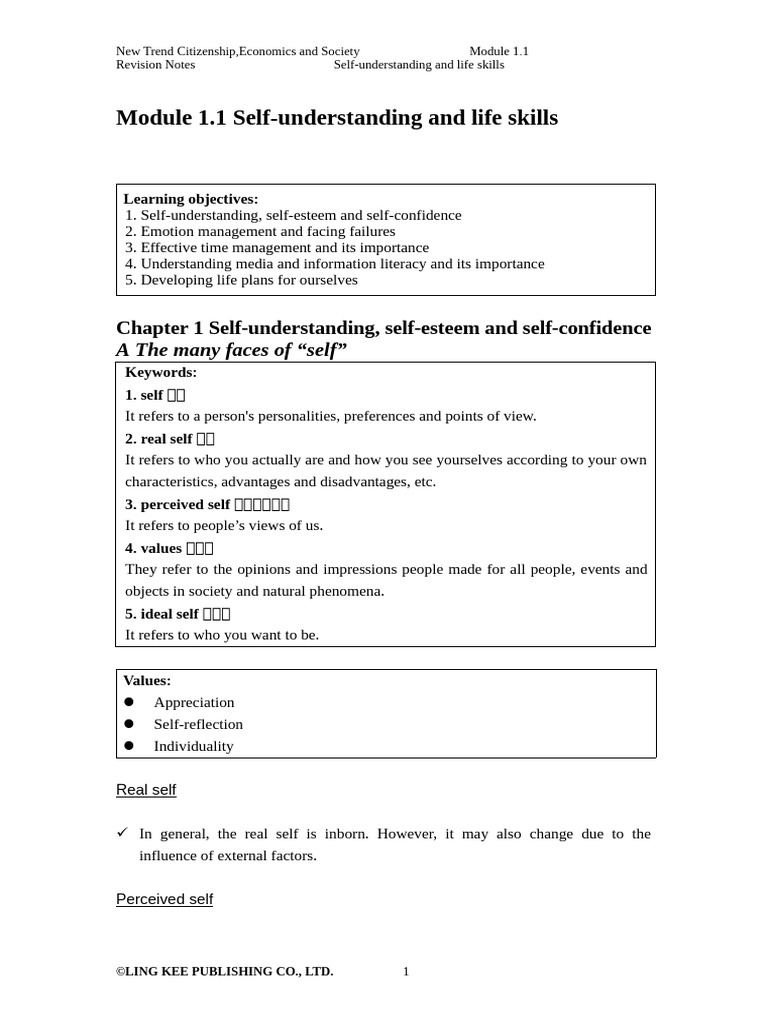 Module 1.1 Revision Notes | PDF | Adolescence | Self Esteem