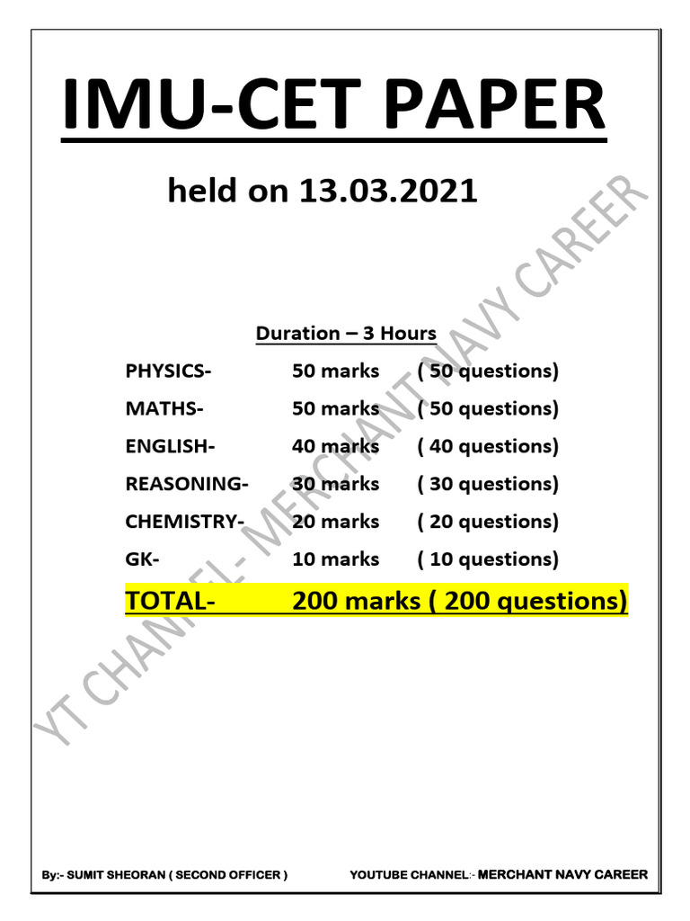 IMU-CET 2021 Exam Paper Breakdown | PDF | Set (Mathematics