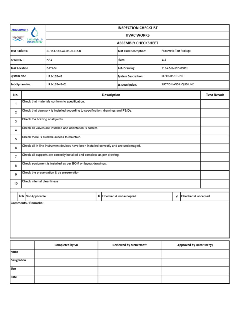 HVAC Assembly Inspection Checklist | PDF