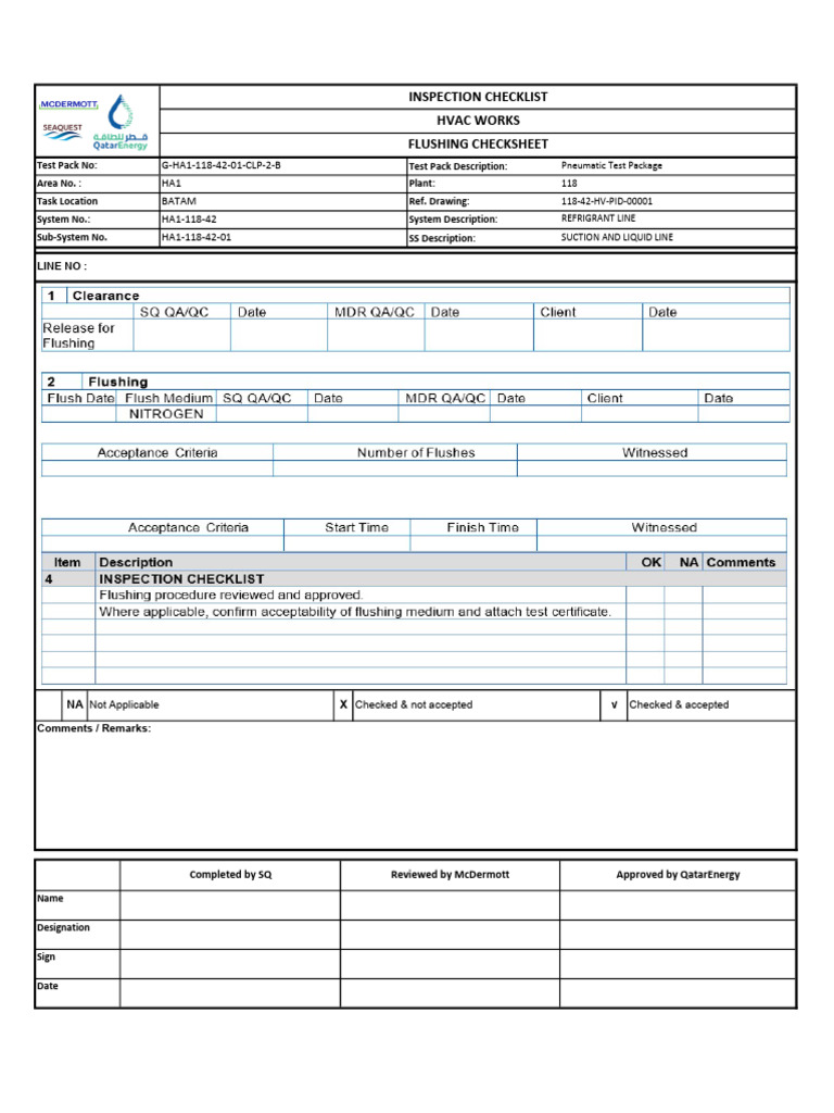 HVAC Pneumatic Test Pack Checklist | PDF