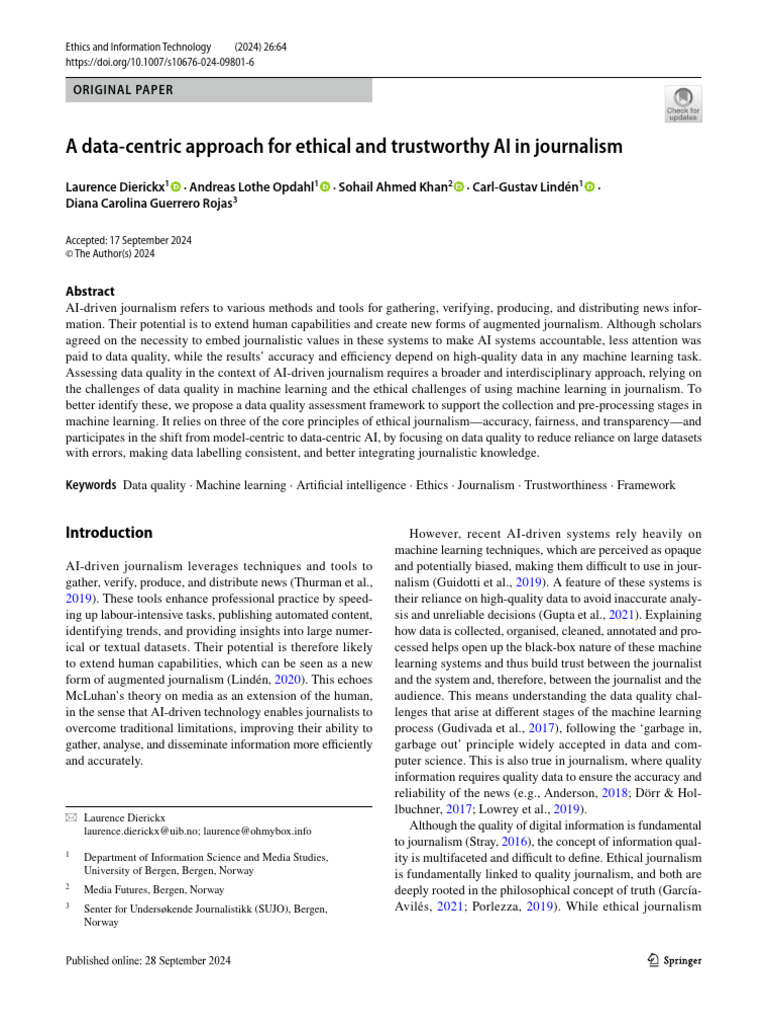 A Datacentric Approach For Ethical and Trustworthy AI in Journalism ...