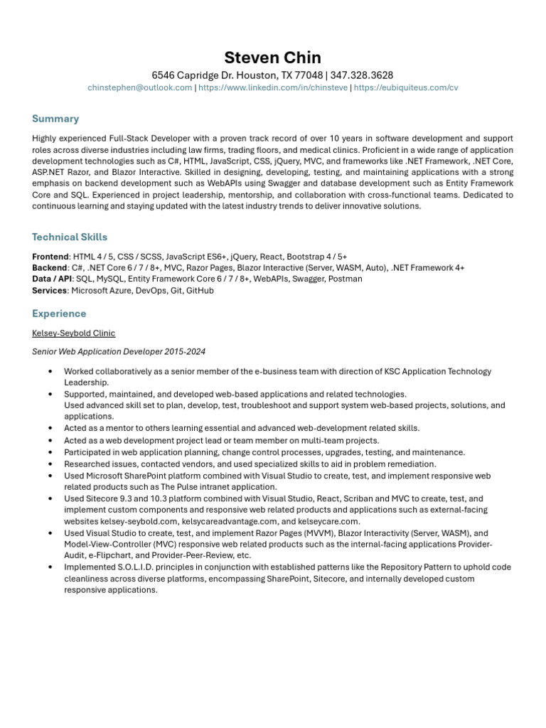 Full-Stack Developer Resume Summary | PDF | Web Development | Systems ...