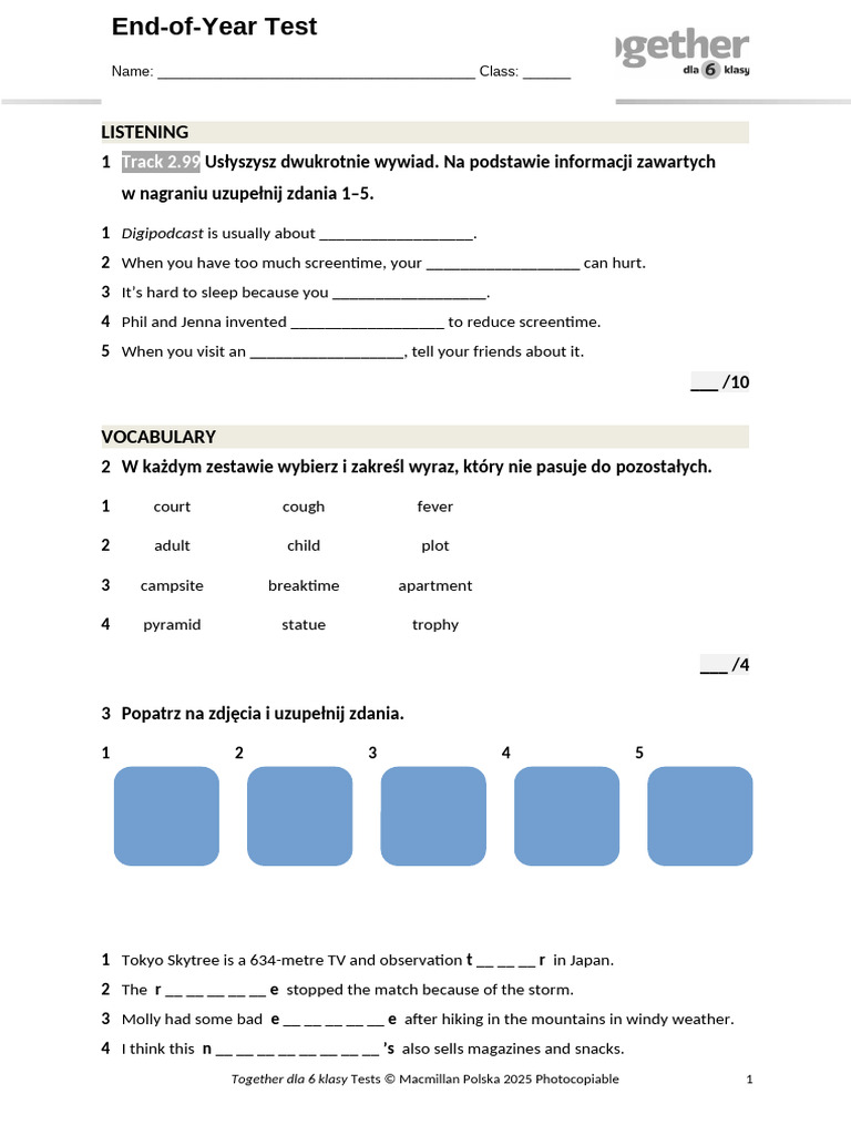 Together 6 Class Unit 1 Test Guide | PDF
