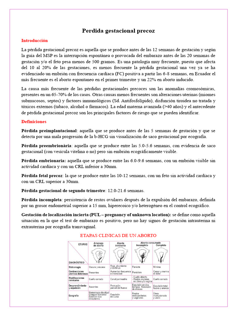 Pérdida Gestacional Precoz: Causas y Diagnóstico | PDF | El embarazo ...