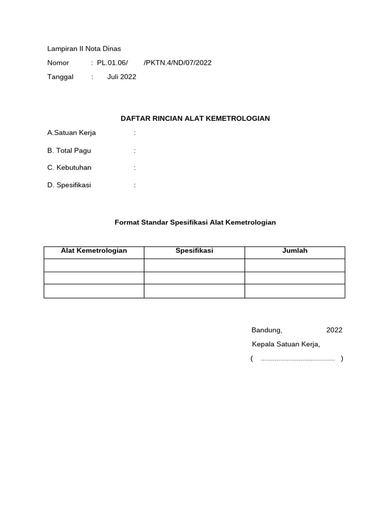 Lampiran II Nota Dinas Biro Umum | PDF