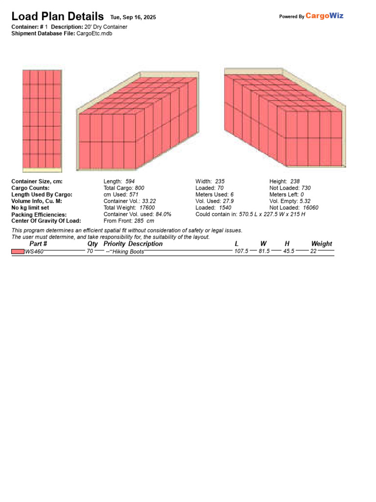 Efficient Load Plan for 20' Container | PDF