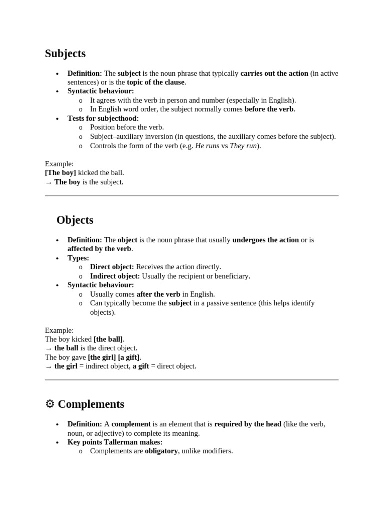 Subjects, Objects, Complemment and Adjuncts | PDF | Subject (Grammar ...