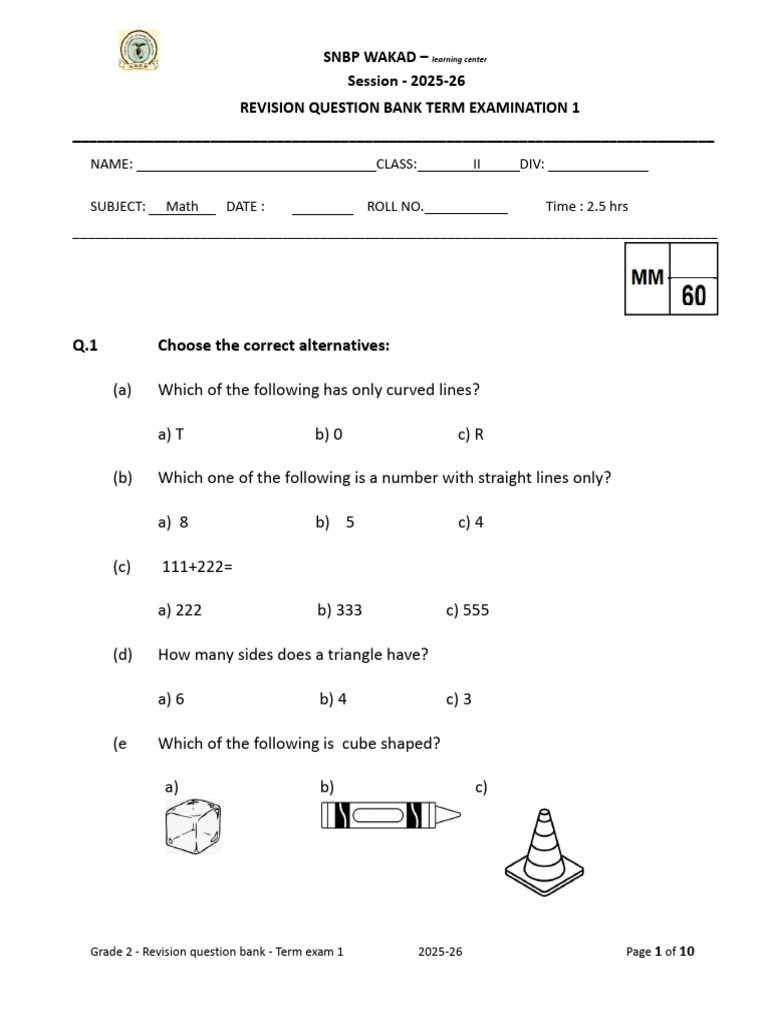 Grade 2 Math Revision Question Bank | PDF | Sphere | Euclidean Geometry