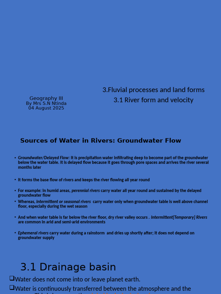 Fluvial Processes and River Dynamics | PDF | Erosion | Drainage Basin