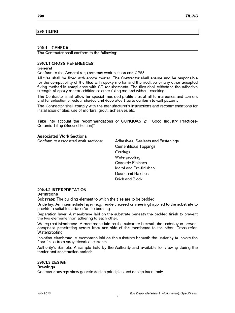 Bus Depot Tiling Specifications Guide | PDF | Tile | Cement
