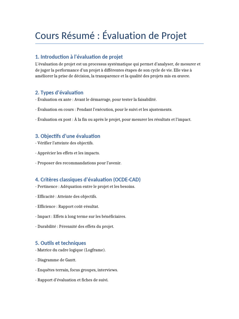 Évaluation de Projet : Méthodes et Objectifs | PDF
