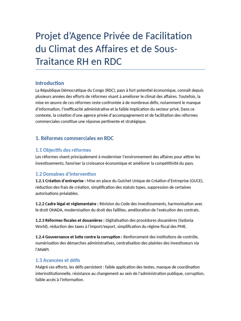 Agence AFCA-RH : Facilitation des affaires en RDC | PDF | Business ...