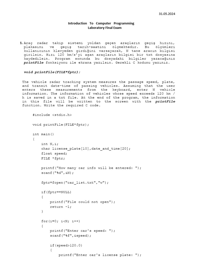 Vehicle Speed Tracking C Program | PDF | Software | Software Engineering