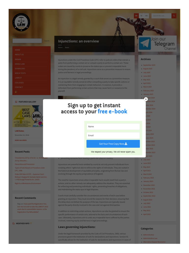 Lawnotes Co Injunctions An Overview | PDF | Injunction | Legal Remedy