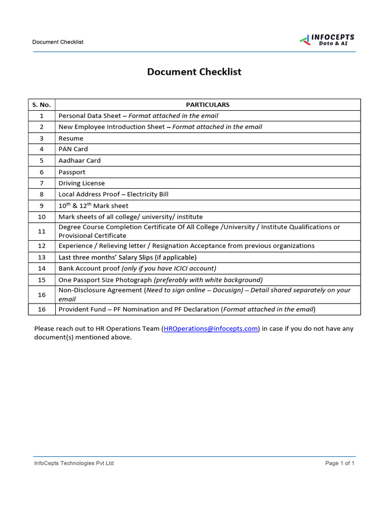 New Employee Document Checklist | PDF