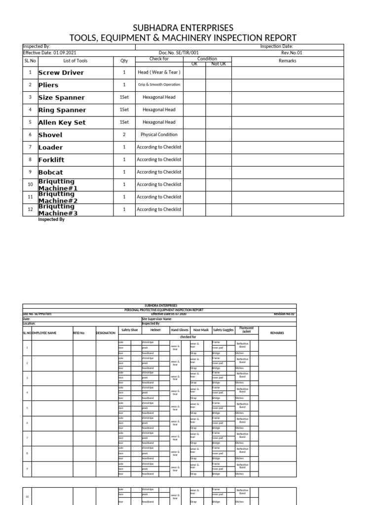 Subhadra Enterprises Inspection Reports | PDF | Equipment
