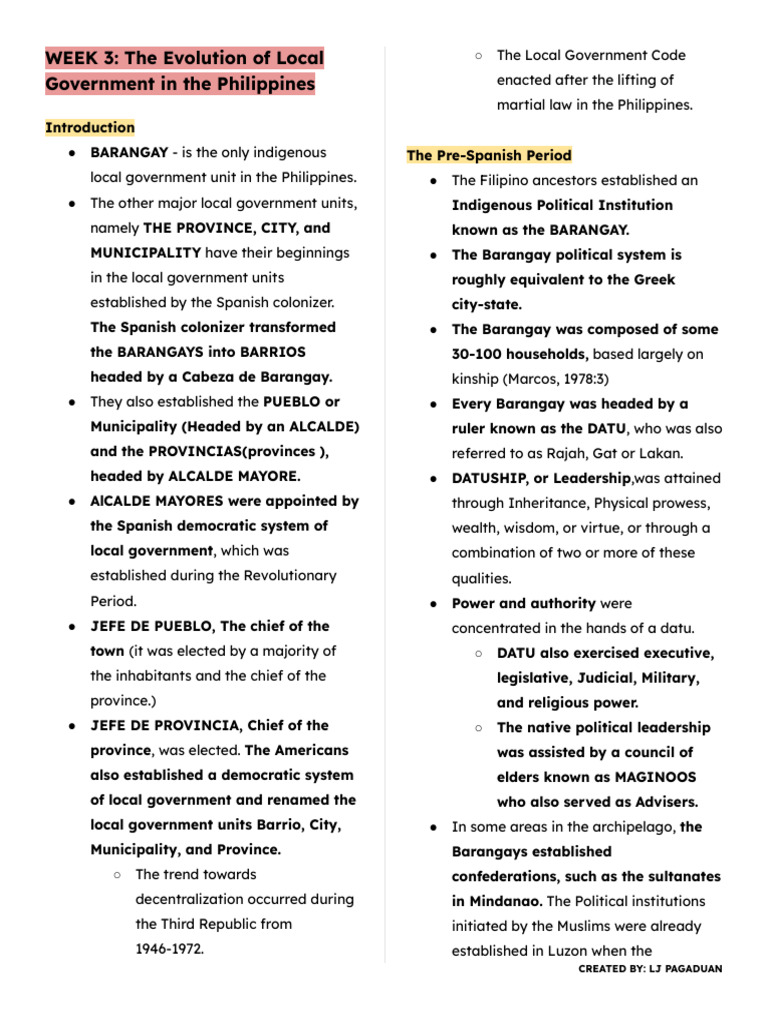 Evolution of Philippine Local Government | PDF | Government | Governance