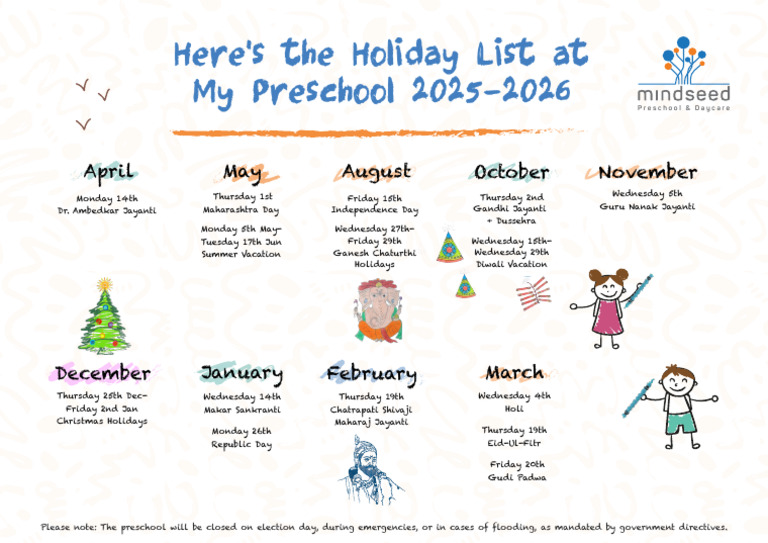 Preschool Holiday Schedule 2025-26 | PDF