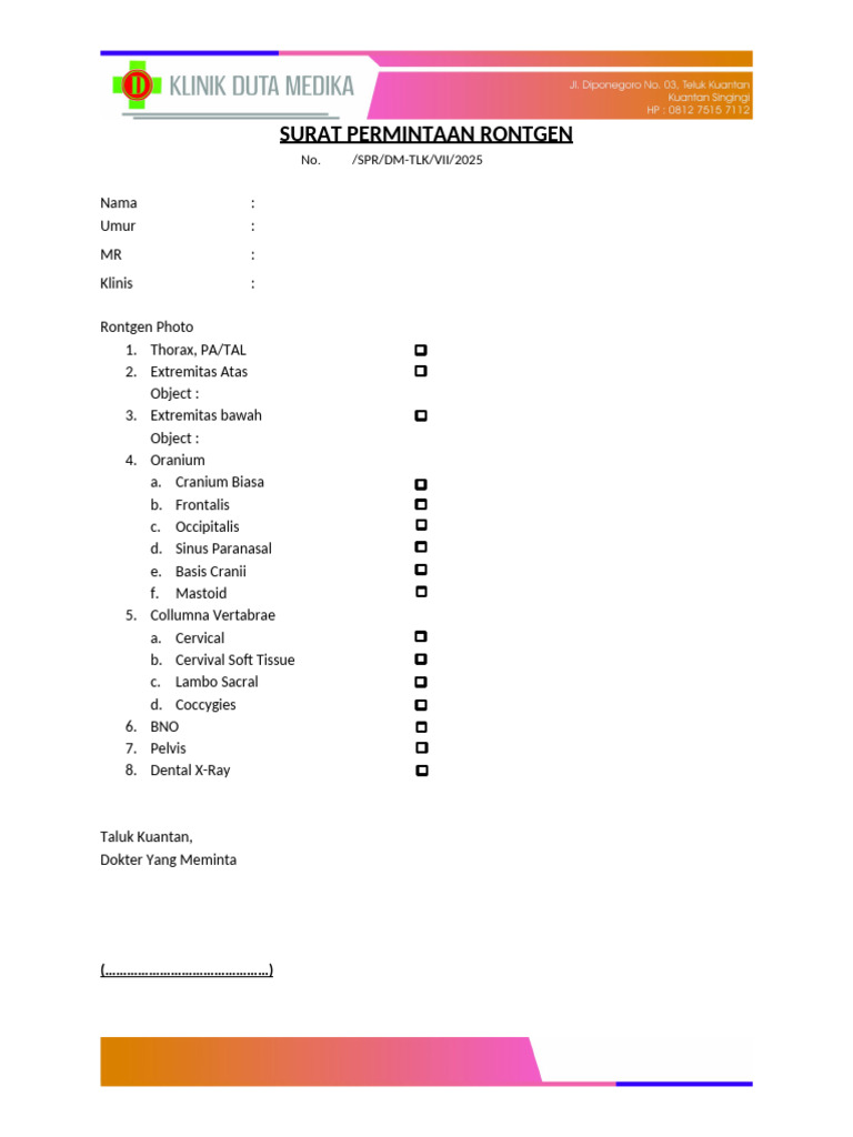Surat Permintaan Rontgen Medis | PDF