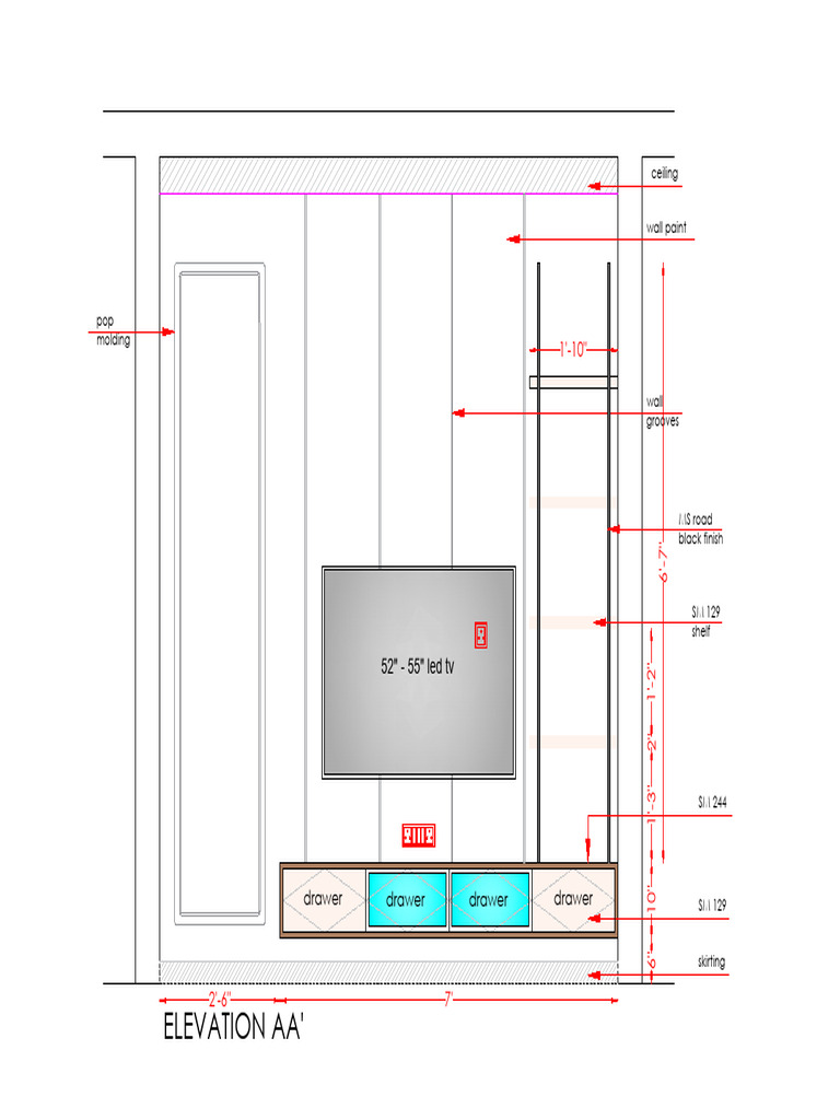 TV Unit Height and Details Drawing | PDF