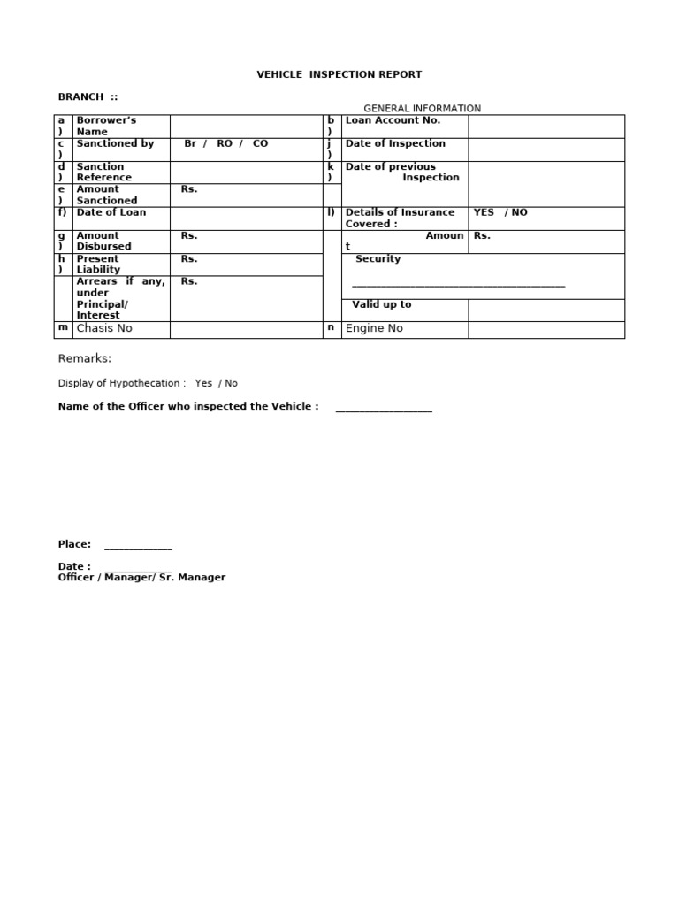 Vehicle Inspection Report Template | PDF