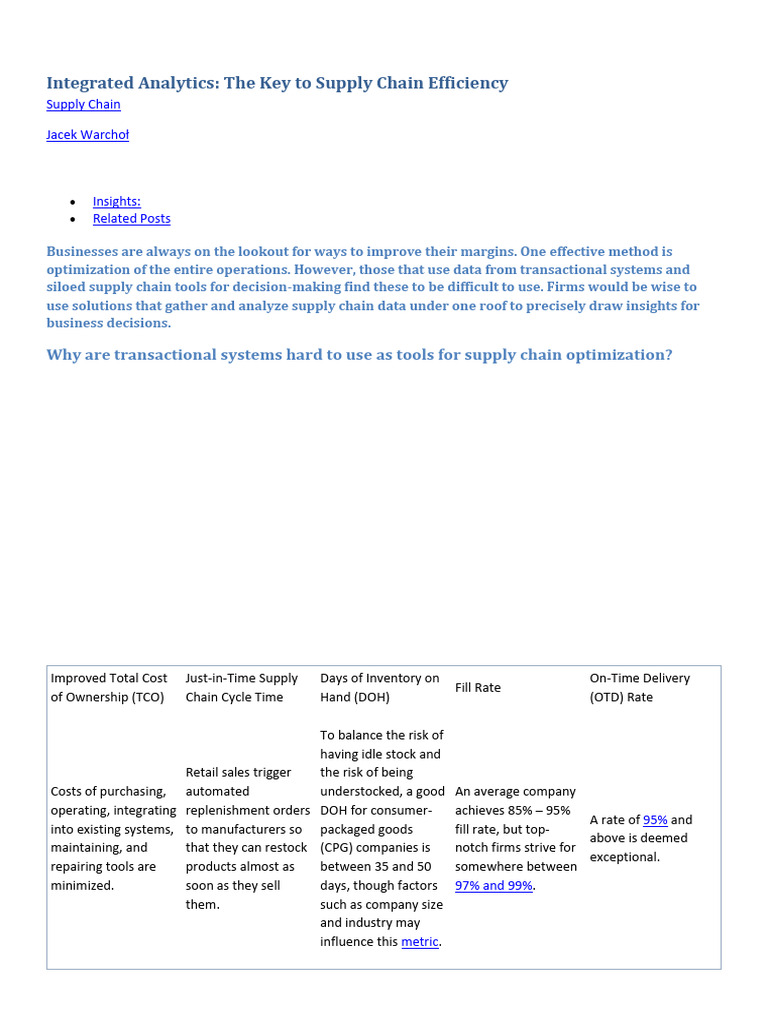Integrated Analytics for Supply Chain Efficiency | PDF | Supply Chain ...