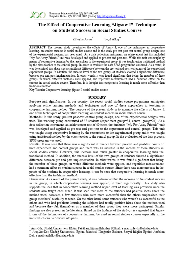 The Effect of Cooperative Learning "Jigsaw I" Technique On Student ...