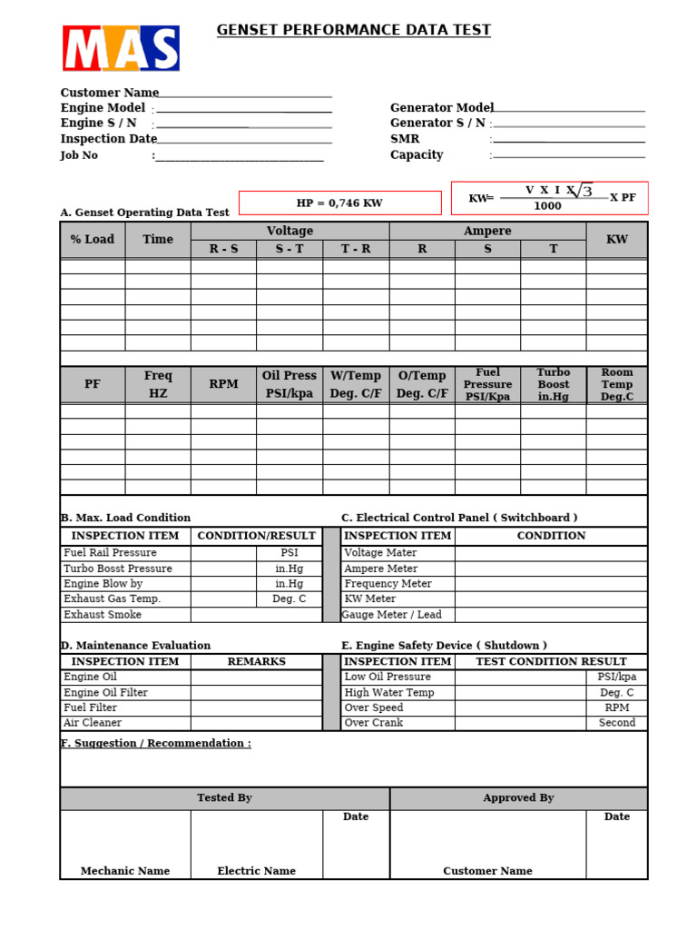 Genset Peformance Data PT - Mas | PDF | Electrical Engineering ...