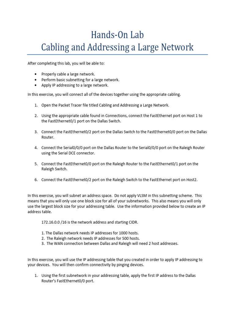 Cabling and IP Addressing Lab Guide | PDF | Ip Address | Router (Computing)
