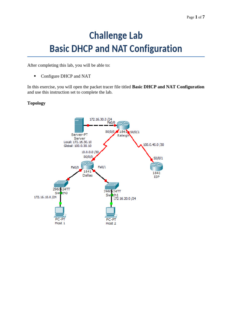 DHCP and NAT Configuration Lab Guide | PDF | Ip Address | Router ...