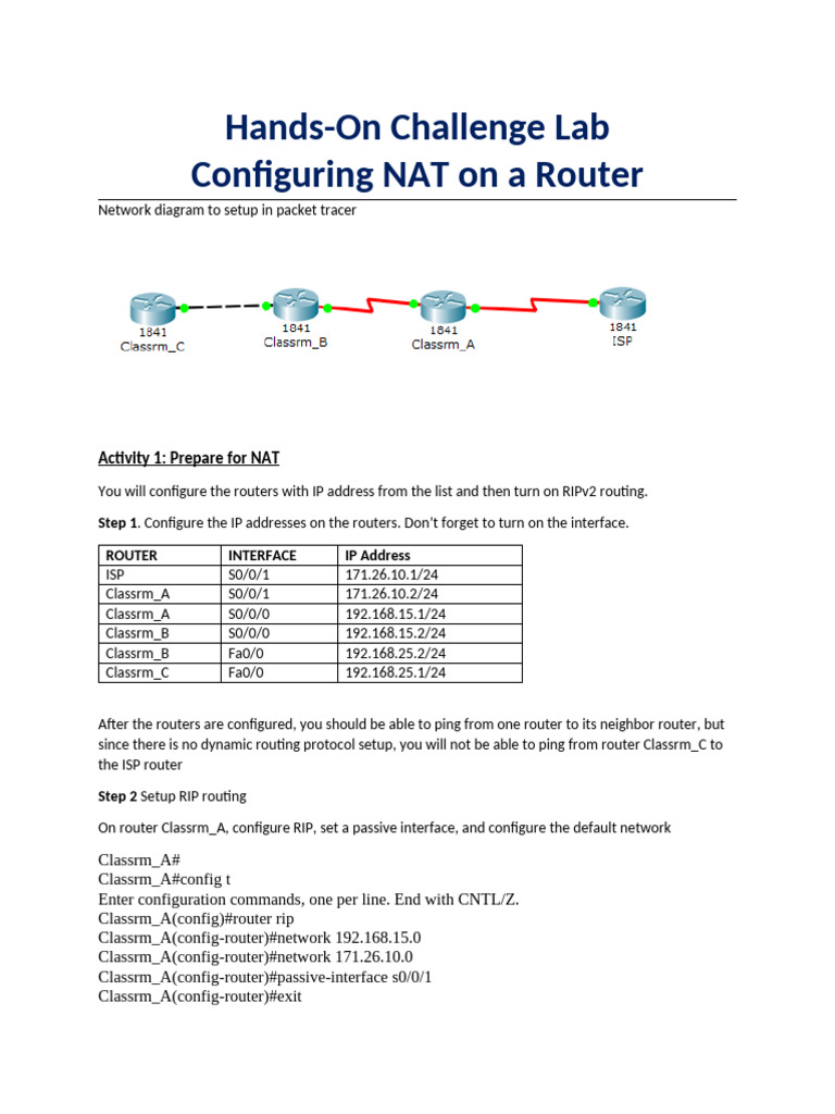 Configuring NAT On A Router | PDF | Router (Computing) | Ip Address