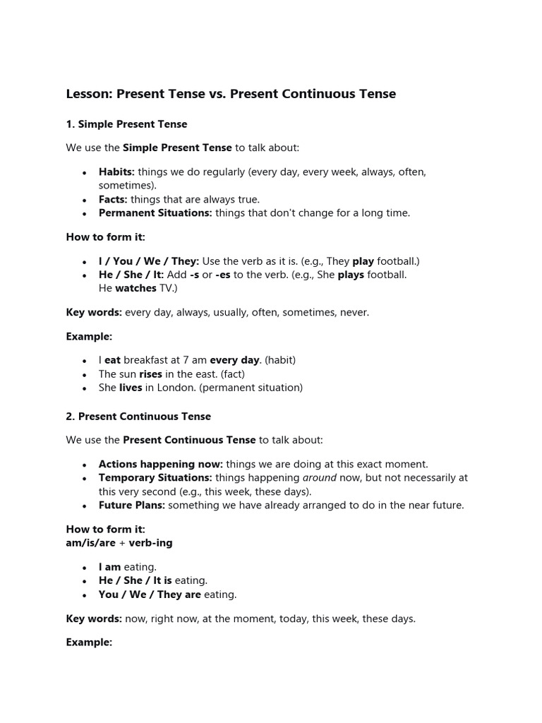 Present vs. Continuous Tense Guide | PDF | Grammatical Tense | Verb