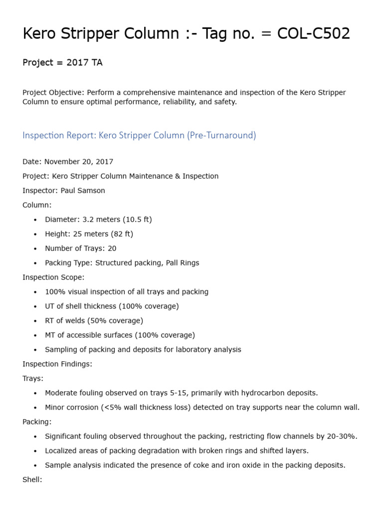 Kero Stripper Column Inspection Report | PDF | Nondestructive Testing ...