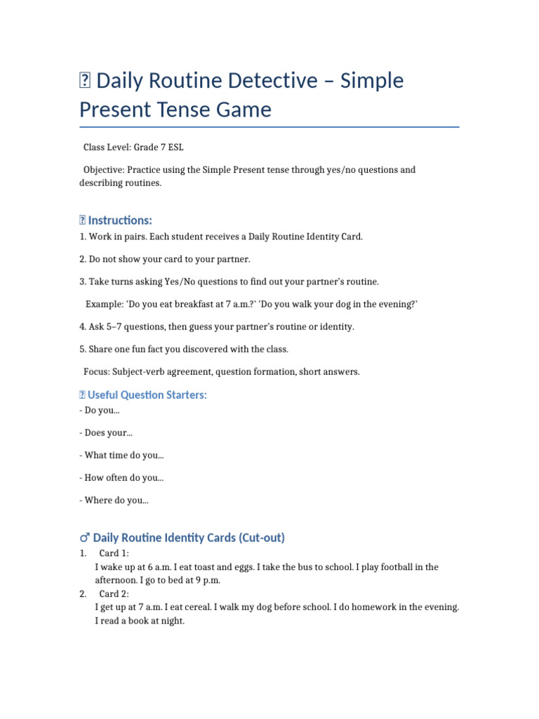 Simple Present Routine Game for ESL | PDF | Chess | Chess Theory