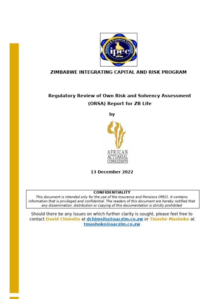 ZB Life ORSA Regulatory Review Report | PDF | Risk | Insurance