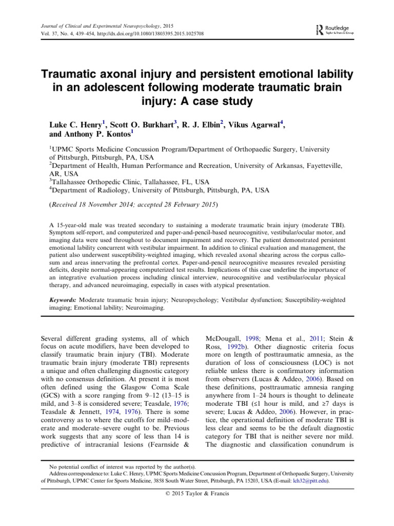 Traumatic Axonal Injury in Adolescents | PDF | Traumatic Brain Injury ...