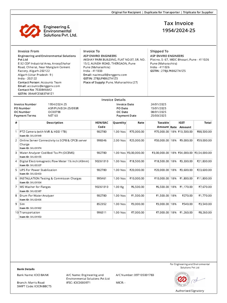 1954 ASP Enviro Engineers (Transact) | PDF | Invoice | Payments