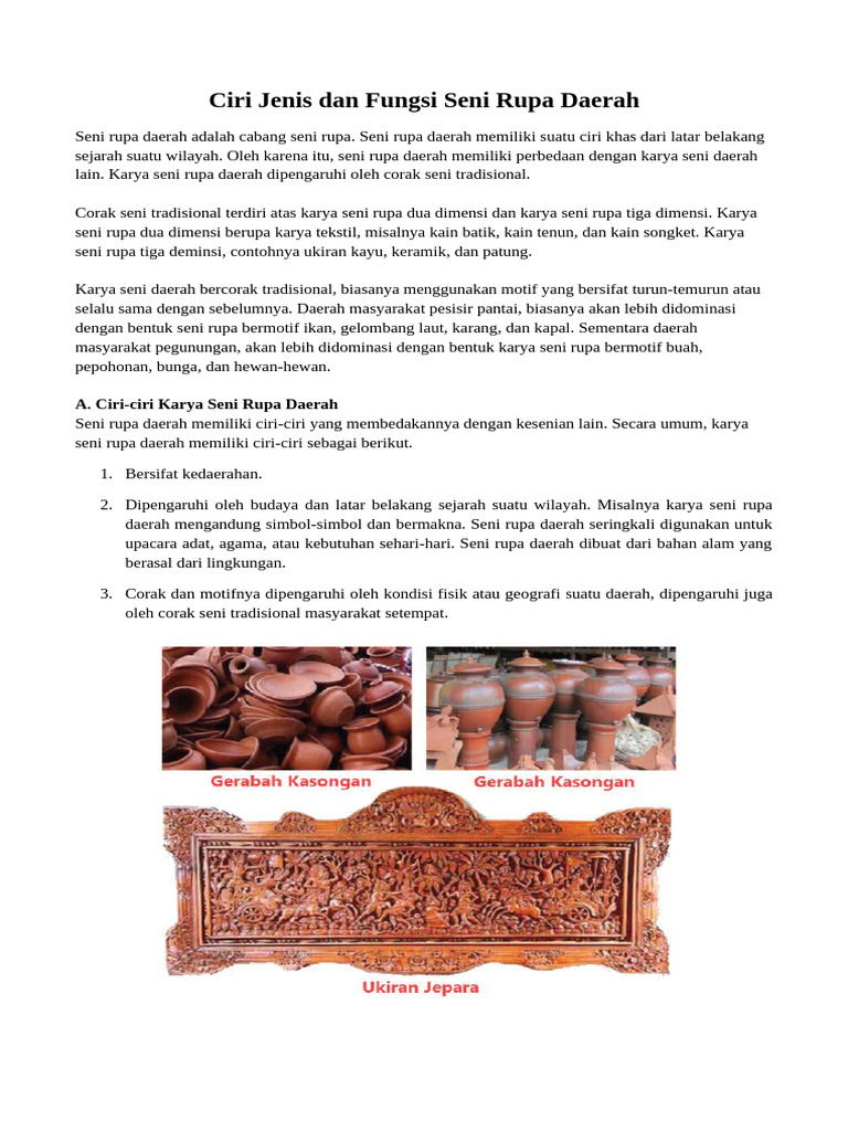 Ciri Khas Seni Rupa Daerah | PDF