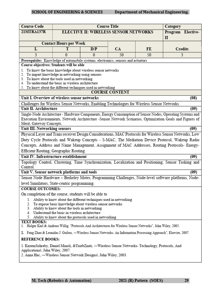 Wireless Sensor Networks Course Overview | PDF | Wireless Sensor ...