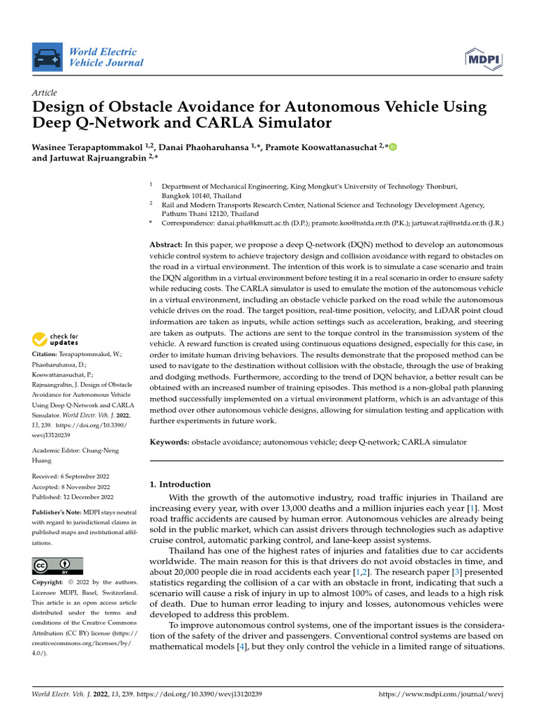 Obstacle Avoidance in Autonomous Vehicles | PDF | Lidar | Simulation