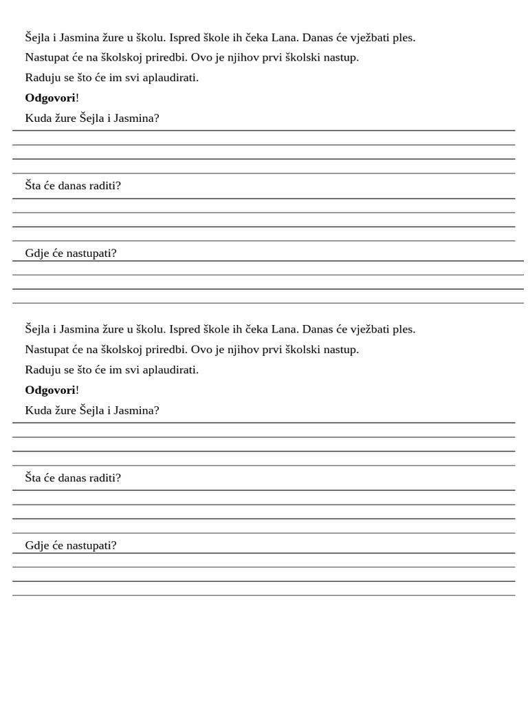 Vježba Čitanja I Pisanja 1 I 2 Razred | PDF