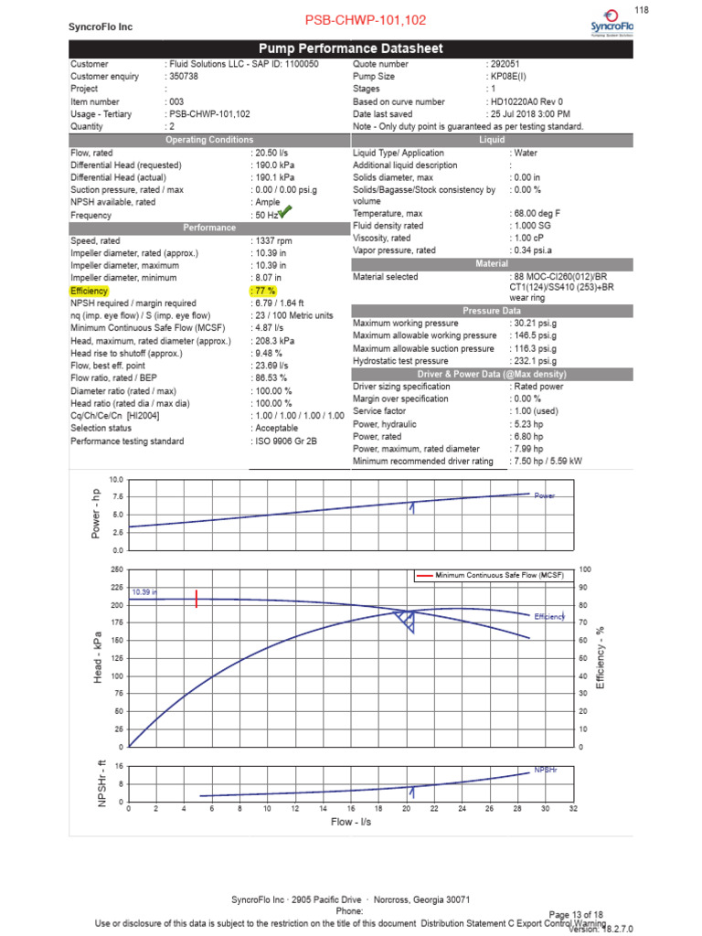 PSB Chilled Water Pump Data | PDF