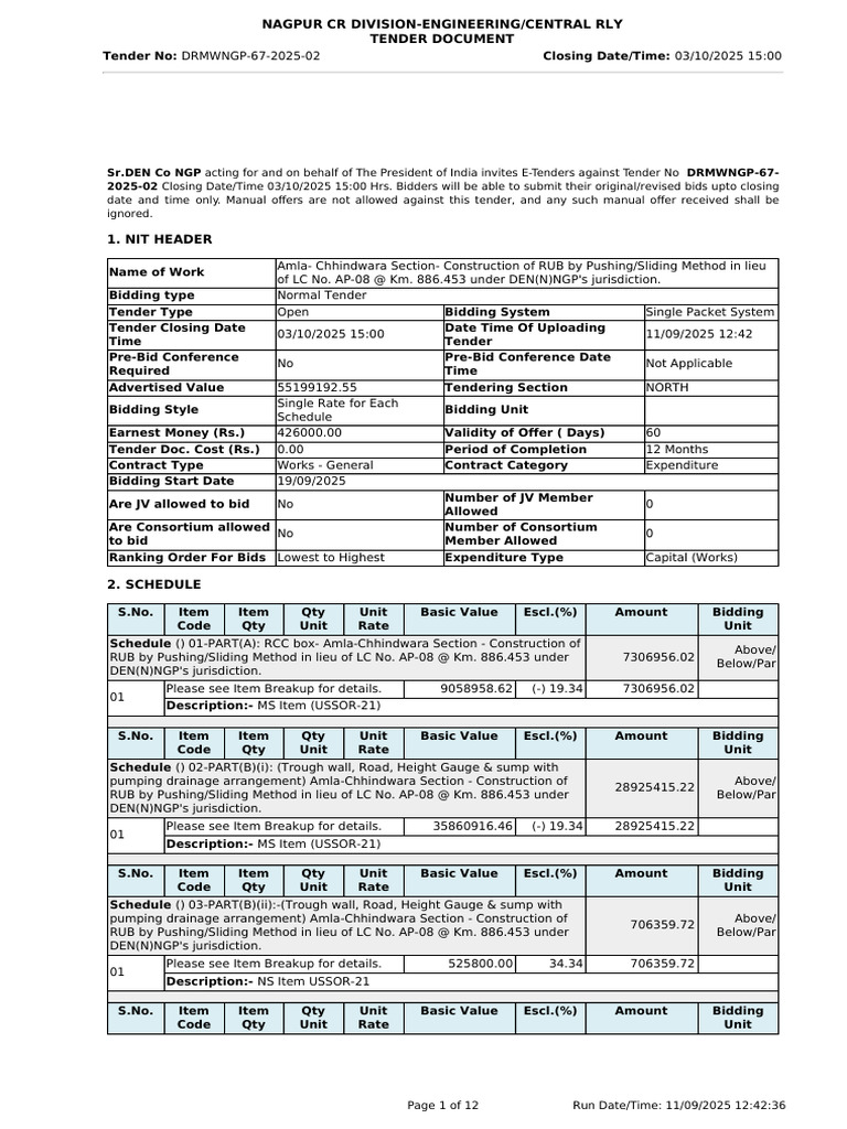 E-Tender for RUB Construction in NGP | PDF | Concrete | Subcontractor